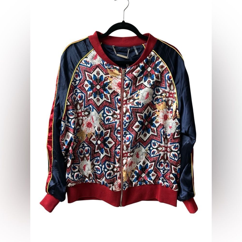 Dolce‎ Cabo Satin Bomber Jacket Red Navy Size L NWT